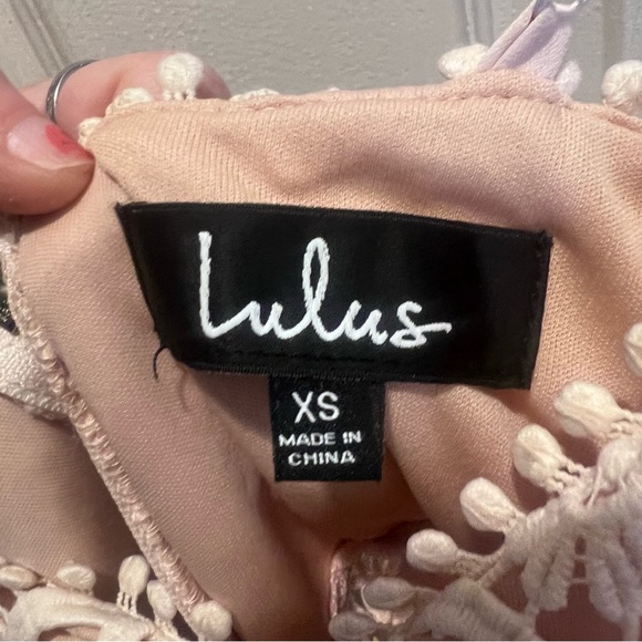 Lulus pale blush lace crotchet ruffle mini sleeveless dress - Picture 8 of 10